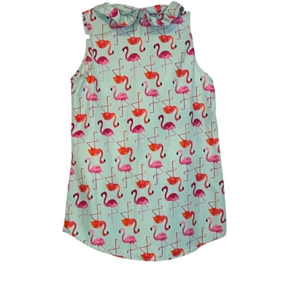 Mud Pie Flamingo Print Sleeveless Stretch Top Blue Size Small - Picture 2 of 3